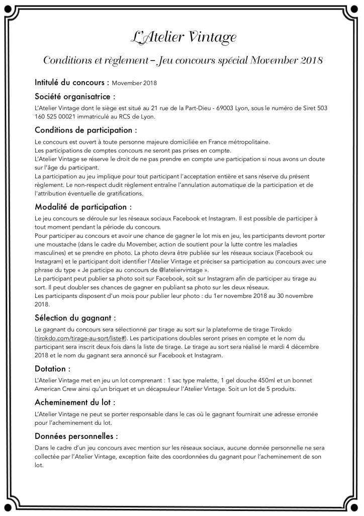 Règlement concours Movember 2018